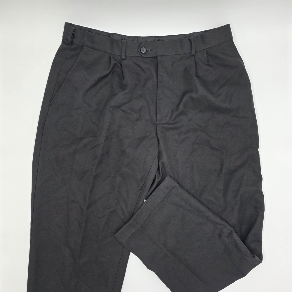 George Mens Black Pleated Cuffed Dress Pants Sorbtek GM33262 34x30